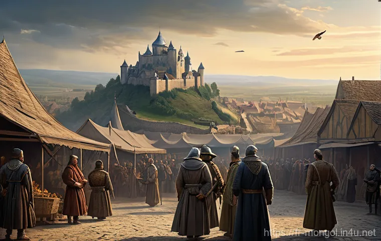 몽골과의 역사적 교류 - **Prompt 1: Echoes of the Steppe &ndash; Fear and Hope in 13th Century France**
    "A panoramic view of a...
