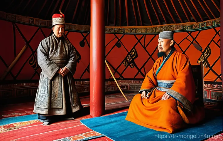 몽골과의 역사적 교류 - **Prompt 2: Guillaume de Rubrouck's Arduous Passage Through the Mongol Steppe**
    "A resilient Fra...