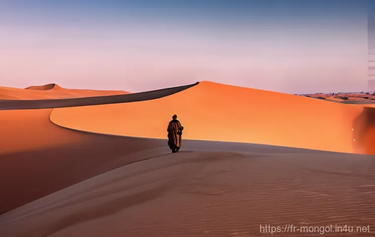 몽골의 주요 영화 촬영지 - **"A serene wide shot capturing a traditional Mongolian nomadic camp nestled in the vast, golden ste...