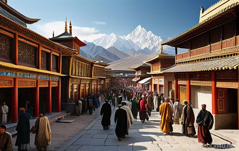 몽골 황금기 시대 유적 - A vibrant and bustling street scene in the ancient city of Karakorum during the 13th century. The ma...