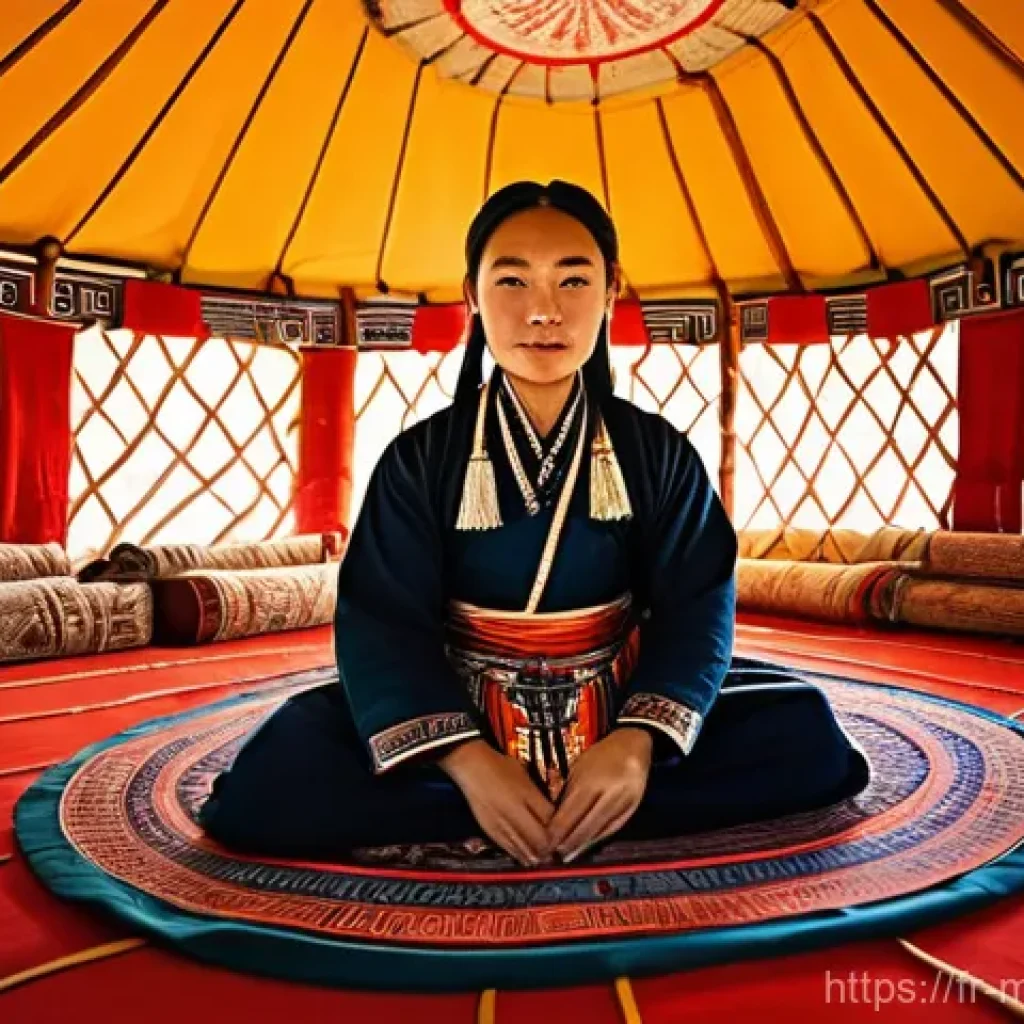몽골 전통 무용 공연 - **Biyelgee Dance in a Yurt:** A graceful Mongolian female dancer, with traditional Mongolian feature...