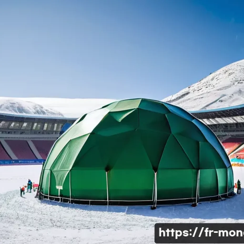 몽골의 주요 축구 경기 - **"Spring in Winter" Football Dome:**
    A vibrant, ultra-realistic photograph capturing a professi...
