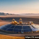 Home 21 몽골 경제 성장 요인 - A panoramic view of a modern Mongolian mining site during golden hour, showcasing large copper and c...