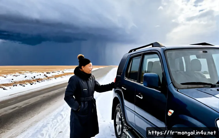Home 17 몽골 여행자의 주요 실수 - Photorealistic travel caution scene in Mongolia: a French couple in light city clothing standing unp...